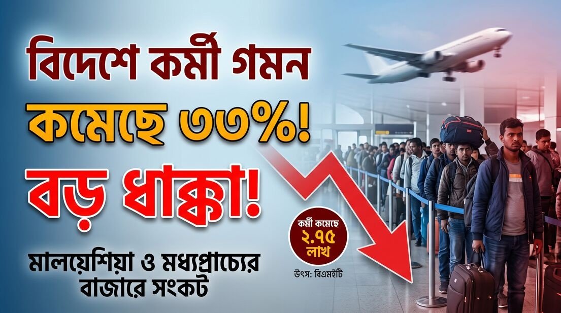জনশক্তি রফতানিতে ধস :   ৯ মাসে কর্মী কমেছে ৩৩ শতাংশ, রেমিট্যান্সেও টান মধ্যপ্রাচ্যের যুদ্ধ ও কূটনৈতিক স্থবিরতায়